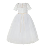 Ivory Floral Lace Flower Girl Dress with Sleeves Pretty Princess Gown Special Occasion Dresses LG2R7