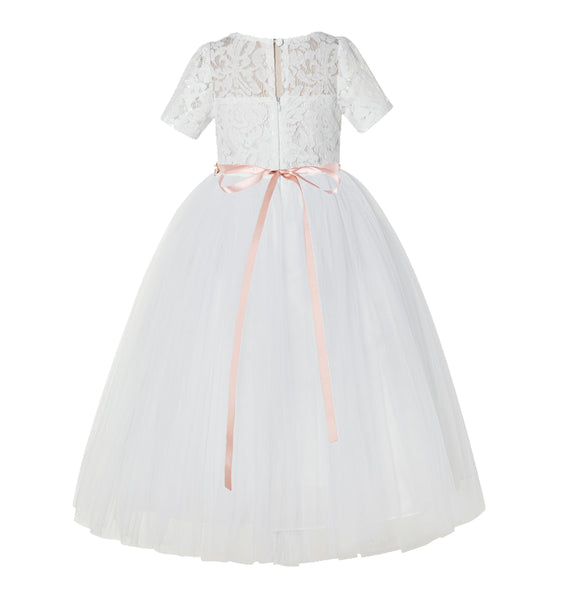 Ivory Floral Lace Flower Girl Dress with Sleeves Pretty Princess Gown Special Occasion Dresses LG2R7