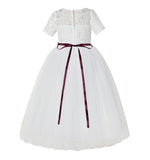Ivory Floral Lace Flower Girl Dress with Sleeves Pretty Princess Gown Special Occasion Dresses LG2R7