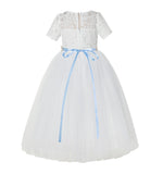 Ivory Floral Lace Flower Girl Dress with Sleeves Pretty Princess Gown Special Occasion Dresses LG2R7