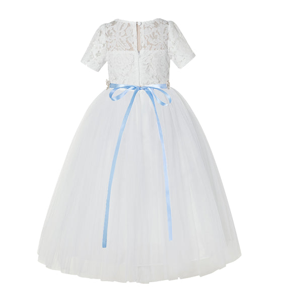 Ivory Floral Lace Flower Girl Dress with Sleeves Pretty Princess Gown Special Occasion Dresses LG2R7