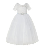 Ivory Floral Lace Flower Girl Dress with Sleeves Pretty Princess Gown Special Occasion Dresses LG2R7