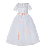 White Floral Lace Flower Girl Dress with Sleeves Pretty Princess Gown Special Occasion Dresses LG2R7