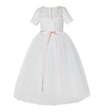 Floral Lace Flower Girl Dress with Sleeves Holy Baptism Gown Formal Photoshoot Dresses LG2R2