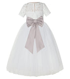 Ivory Floral Lace Flower Girl Dress with Sleeves Formal Pageant Dresses for Toddler Girls LG2T(3)