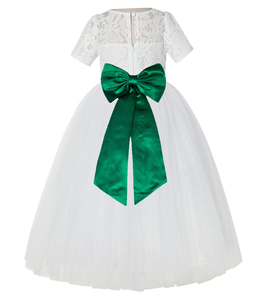 Ivory Floral Lace Flower Girl Dress with Sleeves Formal Pageant Dresses for Toddler Girls LG2T(2)