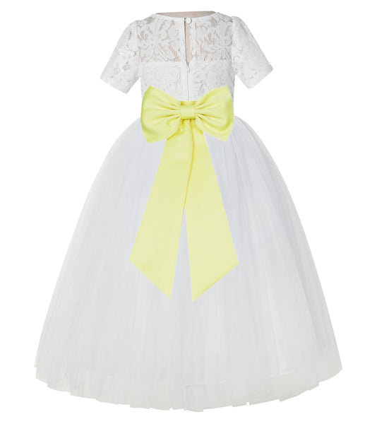 Ivory Floral Lace Flower Girl Dress with Sleeves Formal Pageant Dresses for Toddler Girls LG2T(1)