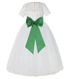 Ivory Floral Lace Flower Girl Dress with Sleeves Formal Pageant Dresses for Toddler Girls LG2T(1)