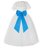 Ivory Floral Lace Flower Girl Dress with Sleeves Formal Pageant Dresses for Toddler Girls LG2T(2)