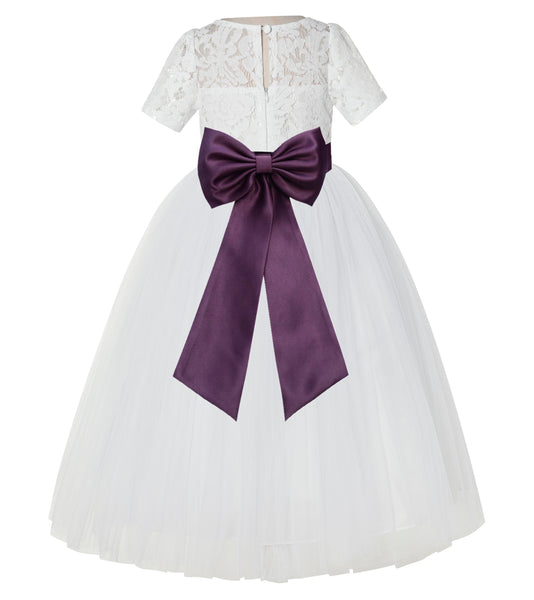 Ivory Floral Lace Flower Girl Dress with Sleeves Formal Pageant Dresses for Toddler Girls LG2T(1)