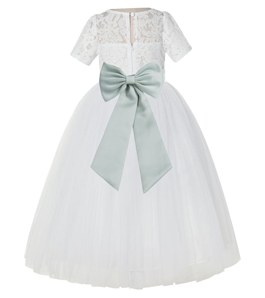 Ivory Floral Lace Flower Girl Dress with Sleeves Formal Pageant Dresses for Toddler Girls LG2T(1)