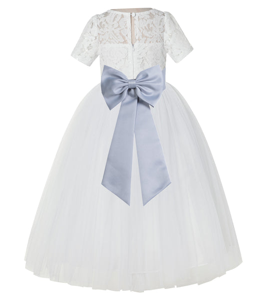 Ivory Floral Lace Flower Girl Dress with Sleeves Formal Pageant Dresses for Toddler Girls LG2T(1)
