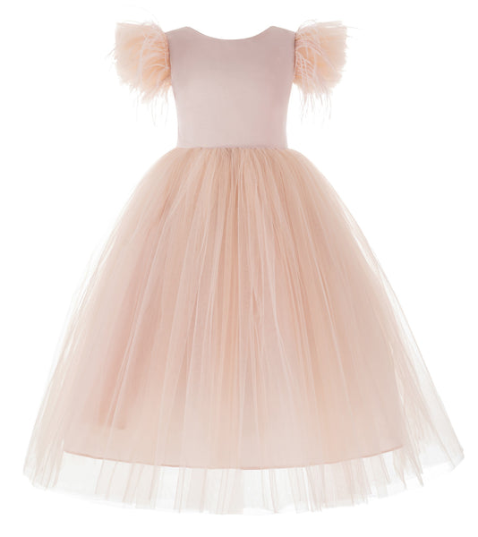 Vintage Corset Feather Formal Flower Girl Dress Special Occasions Junior Pageant Pretty Princess OS1