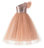 One Shoulder Feather Flower Girl Dress Junior Bridesmaid Gown Communion Baptism Christening OS2