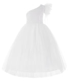 One Shoulder Feather Flower Girl Dress Junior Bridesmaid Gown Communion Baptism Christening OS2