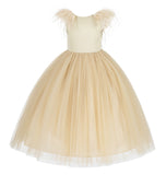 Backless V-Back Ostrich Feather Flower Girl Dress Photoshoot Gown Special Occasions Ceremony OS3