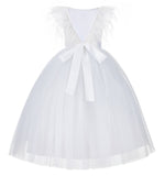 Backless V-Back Ostrich Feather Flower Girl Dress Photoshoot Gown Special Occasions Ceremony OS3