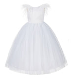 Backless V-Back Ostrich Feather Flower Girl Dress Photoshoot Gown Special Occasions Ceremony OS3